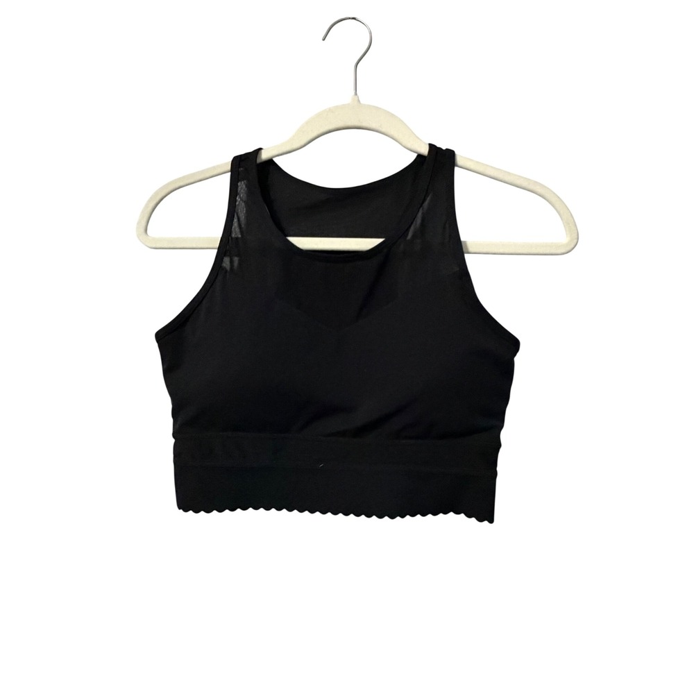 Zyia Active Womens Black Mesh High Neck Scalloped Hem Sports Bra Small